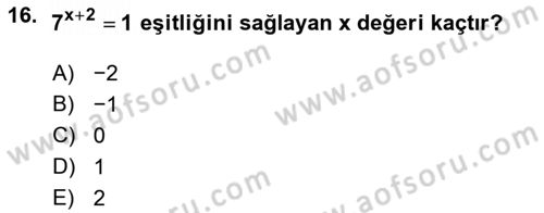 Genel Matematik Dersi Ara Sınavı Deneme Sınav Soruları 16. Soru