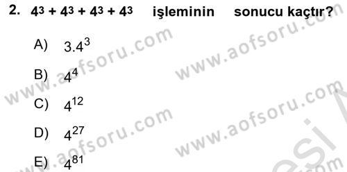 Genel Matematik Dersi Ara Sınavı Deneme Sınav Soruları 2. Soru