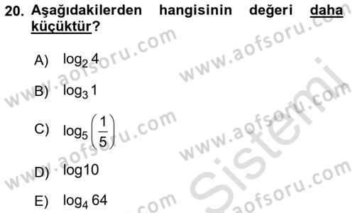 Genel Matematik Dersi Ara Sınavı Deneme Sınav Soruları 20. Soru