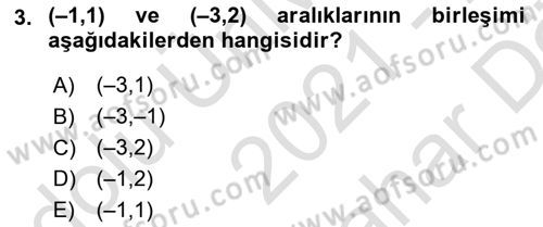Genel Matematik Dersi 2021 - 2022 Yılı (Vize) Ara Sınav Soruları 3. Soru