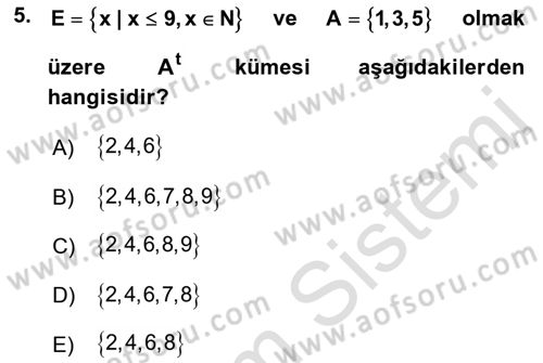 Genel Matematik Dersi Ara Sınavı Deneme Sınav Soruları 5. Soru