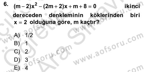 Genel Matematik Dersi Ara Sınavı Deneme Sınav Soruları 6. Soru