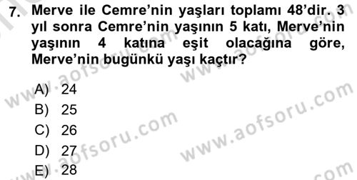Genel Matematik Dersi Ara Sınavı Deneme Sınav Soruları 7. Soru