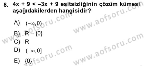 Genel Matematik Dersi Ara Sınavı Deneme Sınav Soruları 8. Soru