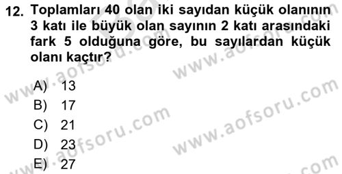 Genel Matematik Dersi 2021 - 2022 Yılı (Final) Dönem Sonu Sınav Soruları 12. Soru