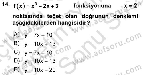 Genel Matematik Dersi 2021 - 2022 Yılı (Final) Dönem Sonu Sınav Soruları 14. Soru