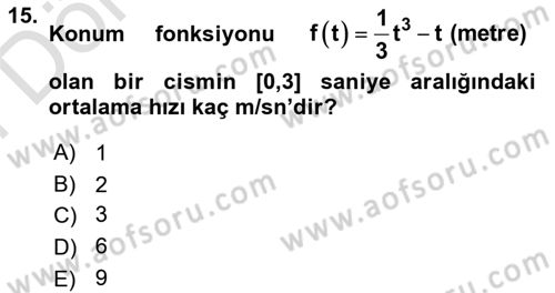 Genel Matematik Dersi 2021 - 2022 Yılı (Final) Dönem Sonu Sınav Soruları 15. Soru
