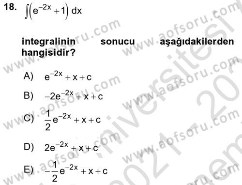 Genel Matematik Dersi 2021 - 2022 Yılı (Final) Dönem Sonu Sınav Soruları 18. Soru