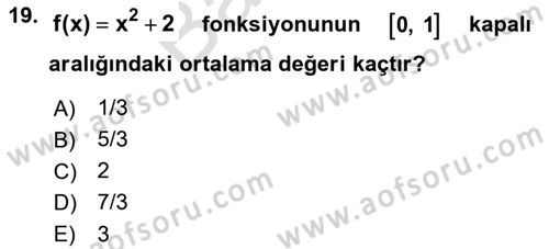 Genel Matematik Dersi 2021 - 2022 Yılı (Final) Dönem Sonu Sınav Soruları 19. Soru