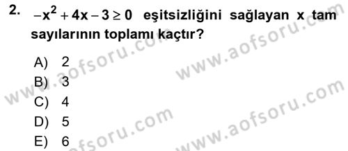 Genel Matematik Dersi 2021 - 2022 Yılı (Final) Dönem Sonu Sınav Soruları 2. Soru