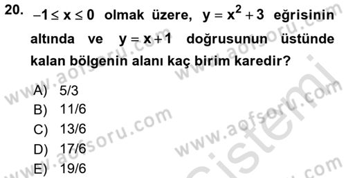 Genel Matematik Dersi 2021 - 2022 Yılı (Final) Dönem Sonu Sınav Soruları 20. Soru