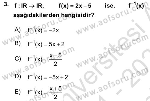 Genel Matematik Dersi 2021 - 2022 Yılı (Final) Dönem Sonu Sınav Soruları 3. Soru