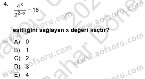 Genel Matematik Dersi 2021 - 2022 Yılı (Final) Dönem Sonu Sınav Soruları 4. Soru