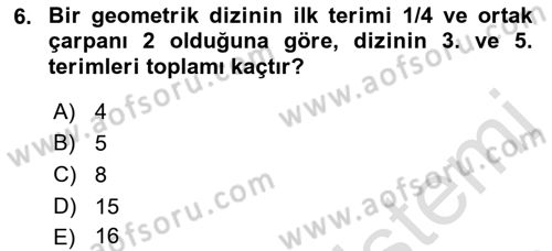 Genel Matematik Dersi 2021 - 2022 Yılı (Final) Dönem Sonu Sınav Soruları 6. Soru
