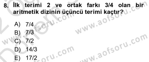 Genel Matematik Dersi 2021 - 2022 Yılı (Final) Dönem Sonu Sınav Soruları 8. Soru