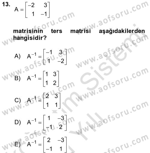 Genel Matematik Dersi 2021 - 2022 Yılı Yaz Okulu Sınav Soruları 13. Soru