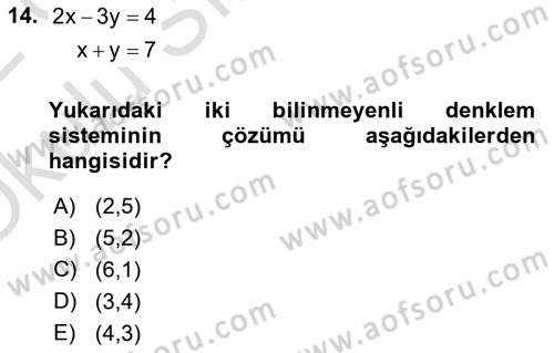 Genel Matematik Dersi 2021 - 2022 Yılı Yaz Okulu Sınav Soruları 14. Soru
