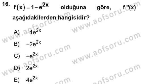 Genel Matematik Dersi 2021 - 2022 Yılı Yaz Okulu Sınav Soruları 16. Soru