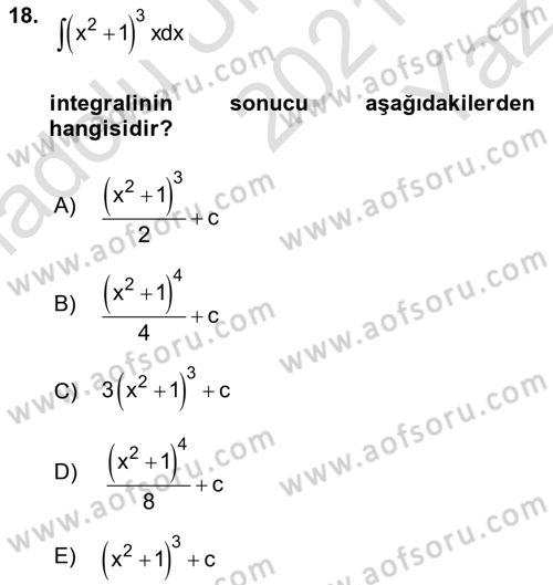 Genel Matematik Dersi 2021 - 2022 Yılı Yaz Okulu Sınav Soruları 18. Soru