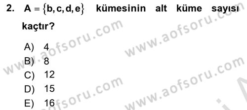 Genel Matematik Dersi 2021 - 2022 Yılı Yaz Okulu Sınav Soruları 2. Soru