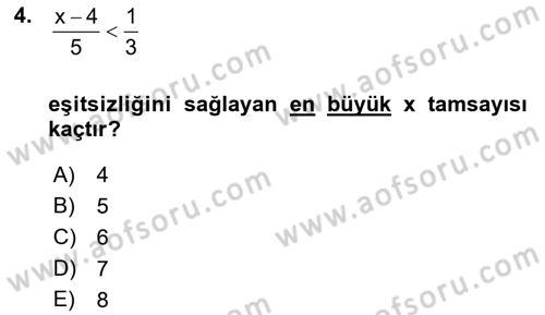 Genel Matematik Dersi 2021 - 2022 Yılı Yaz Okulu Sınav Soruları 4. Soru