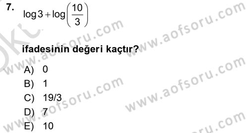 Genel Matematik Dersi 2021 - 2022 Yılı Yaz Okulu Sınav Soruları 7. Soru