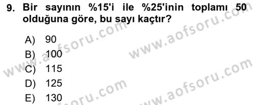 Genel Matematik Dersi 2021 - 2022 Yılı Yaz Okulu Sınav Soruları 9. Soru
