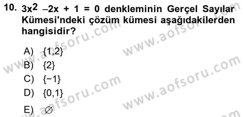 Genel Matematik Dersi Ara Sınavı Deneme Sınav Soruları 10. Soru
