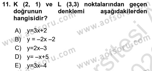 Genel Matematik Dersi Ara Sınavı Deneme Sınav Soruları 11. Soru
