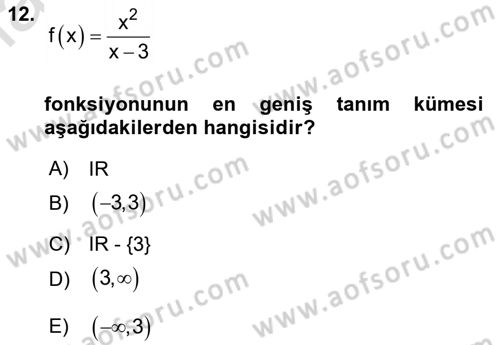 Genel Matematik Dersi 2022 - 2023 Yılı (Vize) Ara Sınav Soruları 12. Soru