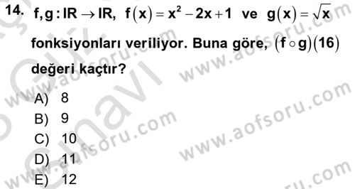Genel Matematik Dersi Ara Sınavı Deneme Sınav Soruları 14. Soru