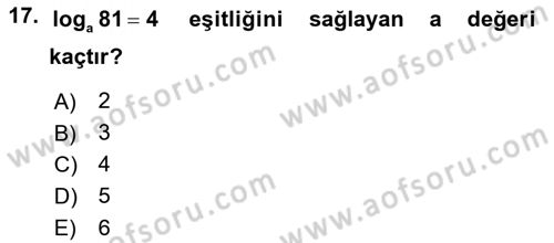 Genel Matematik Dersi Ara Sınavı Deneme Sınav Soruları 17. Soru