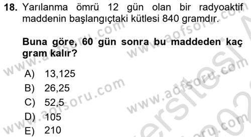 Genel Matematik Dersi Ara Sınavı Deneme Sınav Soruları 18. Soru