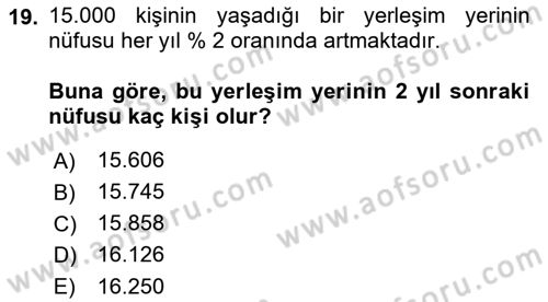 Genel Matematik Dersi Ara Sınavı Deneme Sınav Soruları 19. Soru