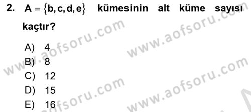 Genel Matematik Dersi Ara Sınavı Deneme Sınav Soruları 2. Soru