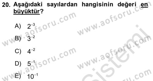 Genel Matematik Dersi 2022 - 2023 Yılı (Vize) Ara Sınav Soruları 20. Soru
