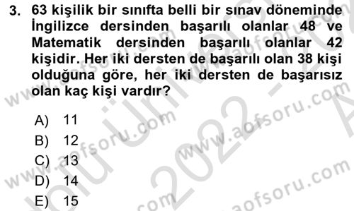 Genel Matematik Dersi Ara Sınavı Deneme Sınav Soruları 3. Soru