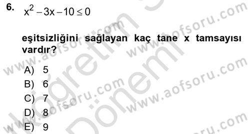 Genel Matematik Dersi Ara Sınavı Deneme Sınav Soruları 6. Soru