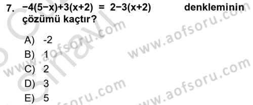 Genel Matematik Dersi Ara Sınavı Deneme Sınav Soruları 7. Soru