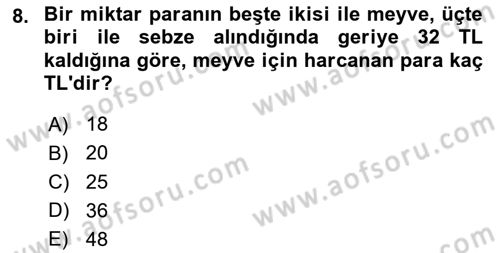 Genel Matematik Dersi Ara Sınavı Deneme Sınav Soruları 8. Soru