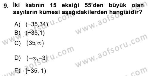 Genel Matematik Dersi 2022 - 2023 Yılı (Vize) Ara Sınav Soruları 9. Soru