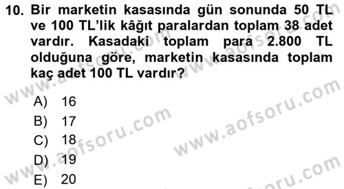 Genel Matematik Dersi 2022 - 2023 Yılı (Final) Dönem Sonu Sınav Soruları 10. Soru