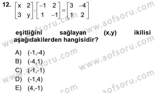 Genel Matematik Dersi 2022 - 2023 Yılı (Final) Dönem Sonu Sınav Soruları 12. Soru