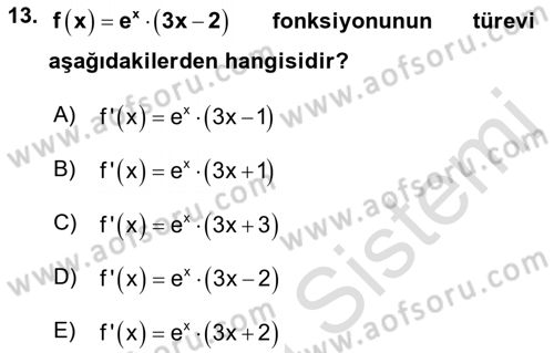 Genel Matematik Dersi 2022 - 2023 Yılı (Final) Dönem Sonu Sınav Soruları 13. Soru