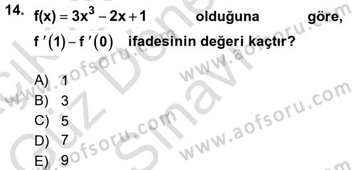 Genel Matematik Dersi 2022 - 2023 Yılı (Final) Dönem Sonu Sınav Soruları 14. Soru