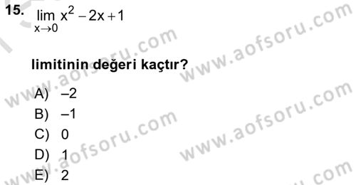 Genel Matematik Dersi 2022 - 2023 Yılı (Final) Dönem Sonu Sınav Soruları 15. Soru