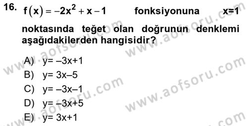 Genel Matematik Dersi 2022 - 2023 Yılı (Final) Dönem Sonu Sınav Soruları 16. Soru