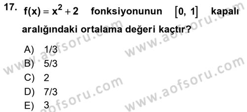 Genel Matematik Dersi 2022 - 2023 Yılı (Final) Dönem Sonu Sınav Soruları 17. Soru