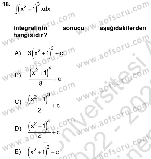 Genel Matematik Dersi 2022 - 2023 Yılı (Final) Dönem Sonu Sınav Soruları 18. Soru