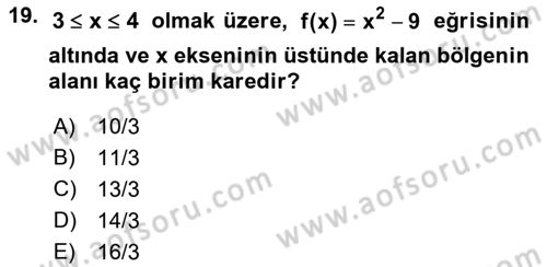 Genel Matematik Dersi 2022 - 2023 Yılı (Final) Dönem Sonu Sınav Soruları 19. Soru